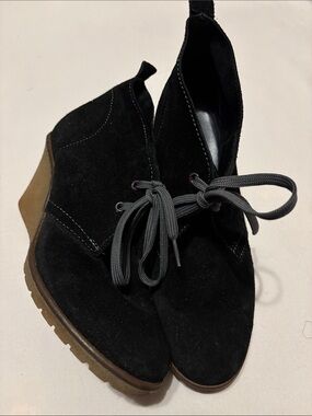 BODEN Suede Desert Wedge Black Heel Booties Size 37